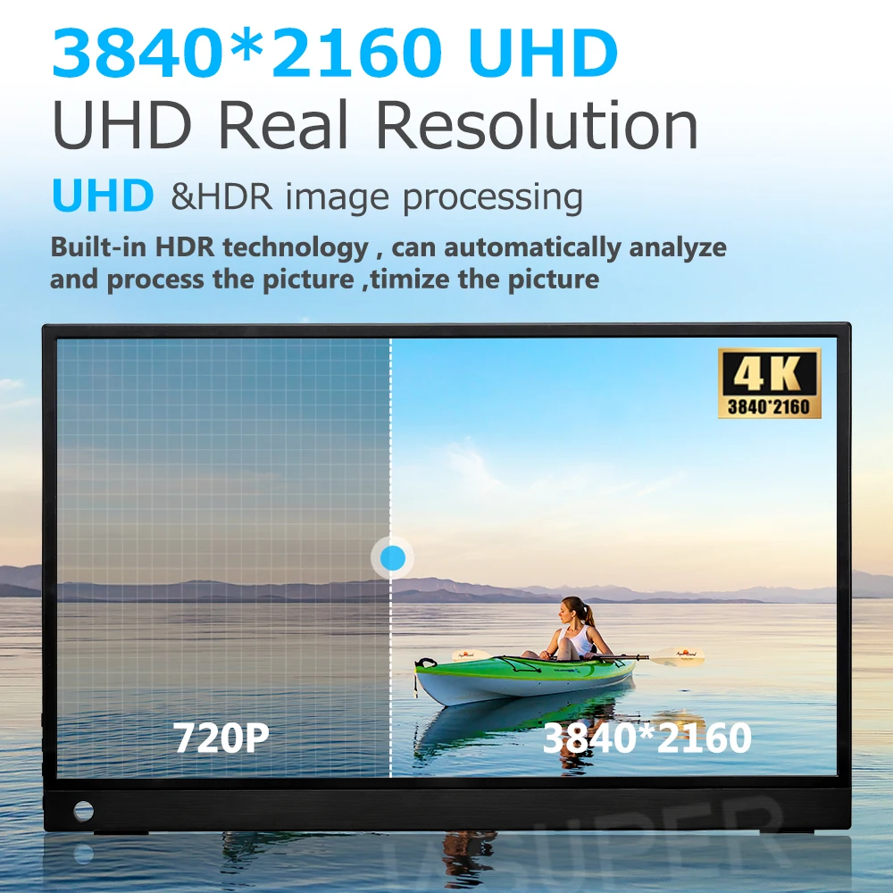 15.6 인치 4K UHD 휴대용 모니터, 3840*2160 IPS 스크린 HDR 게이밍 USB 디스플레이, 휴대폰 노트북 LCD 디스플레이 Xbox PS4/5 스위치