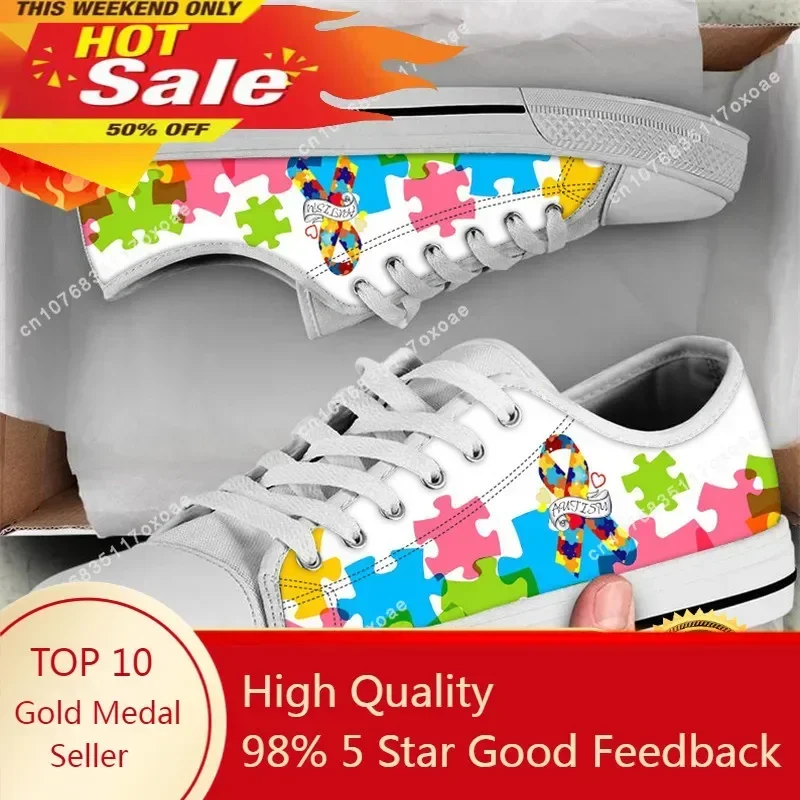 Autism Awareness Cancer Ribbon Design Women's Canvas Flat Shoes Summer Comfort Low Top Shoes 2023 Lace-up Shallow Mesh Tennis