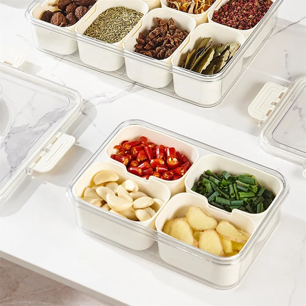 Portable food storage box, snack storage box, 4 compartments with lids, separate serving tray, kitchen snack box, fruit food con - view 2