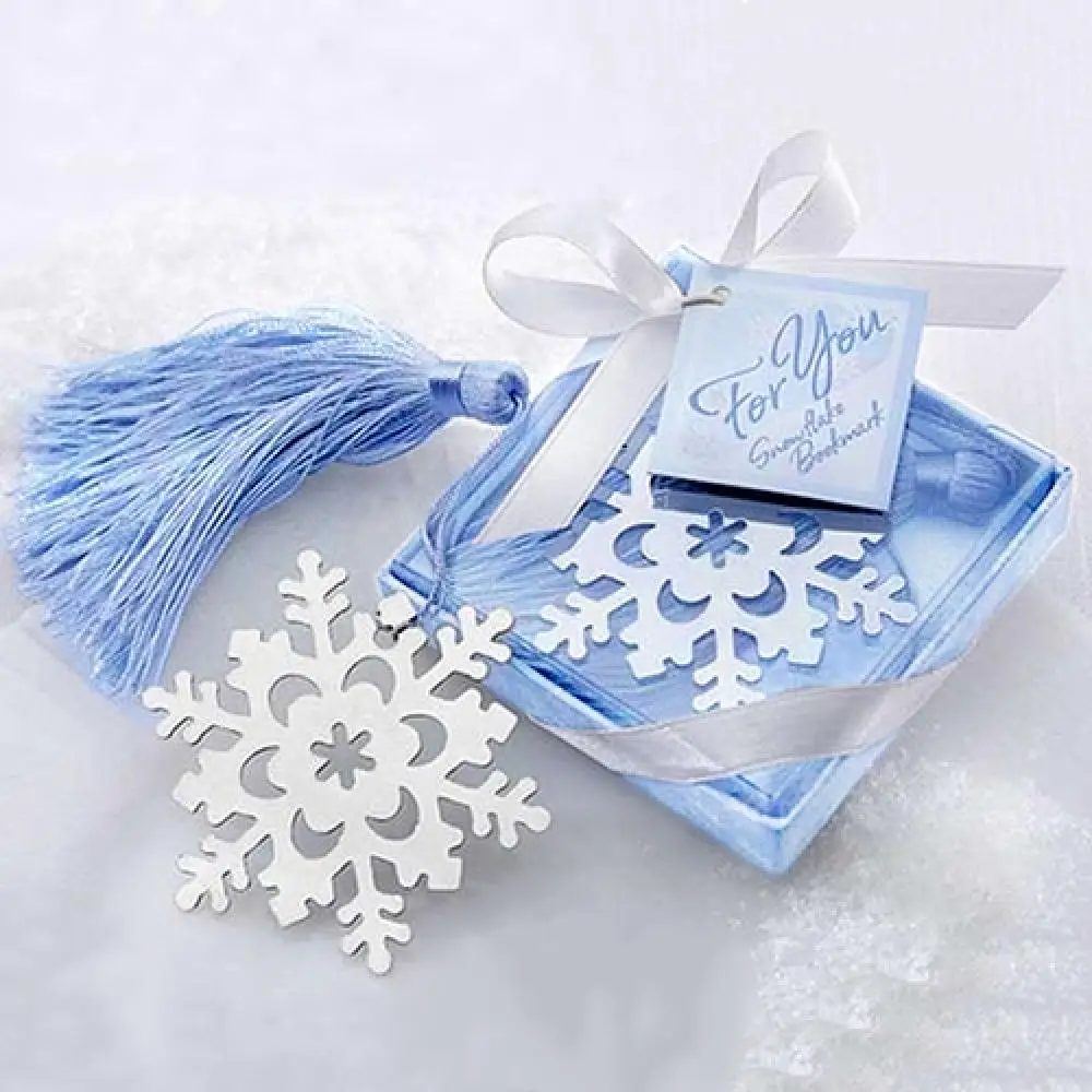 Reading Book Mark Alloy Snowflake Shape Bookmark with Ribbon Box Gift Wedding Decor Tassel Pendant Chinese Style Bookmark