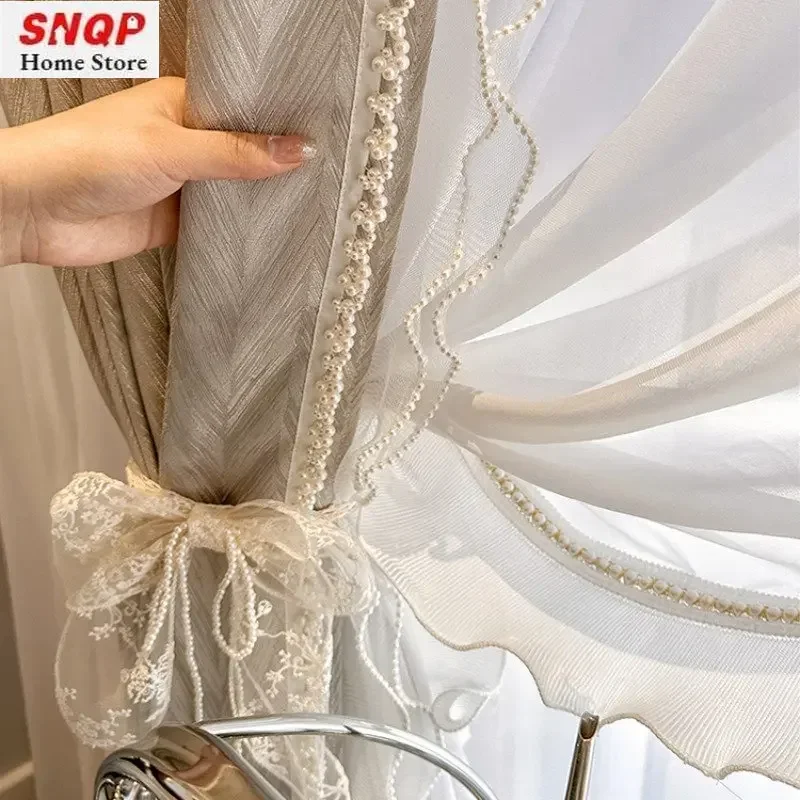 French Romantic Retro Lace Luxury Curtains for Living Room Bedroom Precision Blackout Jacquard Fairy Ruffles Custom White Tulle