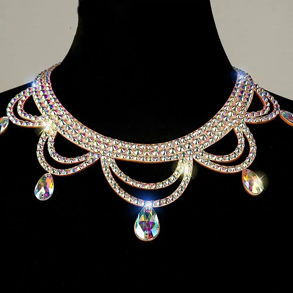 

Professional Shine Belly Dance Necklace Colorful Handmade Rhinestone Chain Durable Hollow Dance Jewellery Female