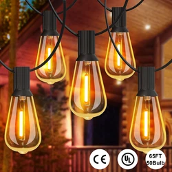 65FT 50 bulbs LED Outdoor String Lights ST38 Plastic Shatterproof LED Bulb Party Lights IP65 Waterproof Patio Lights String