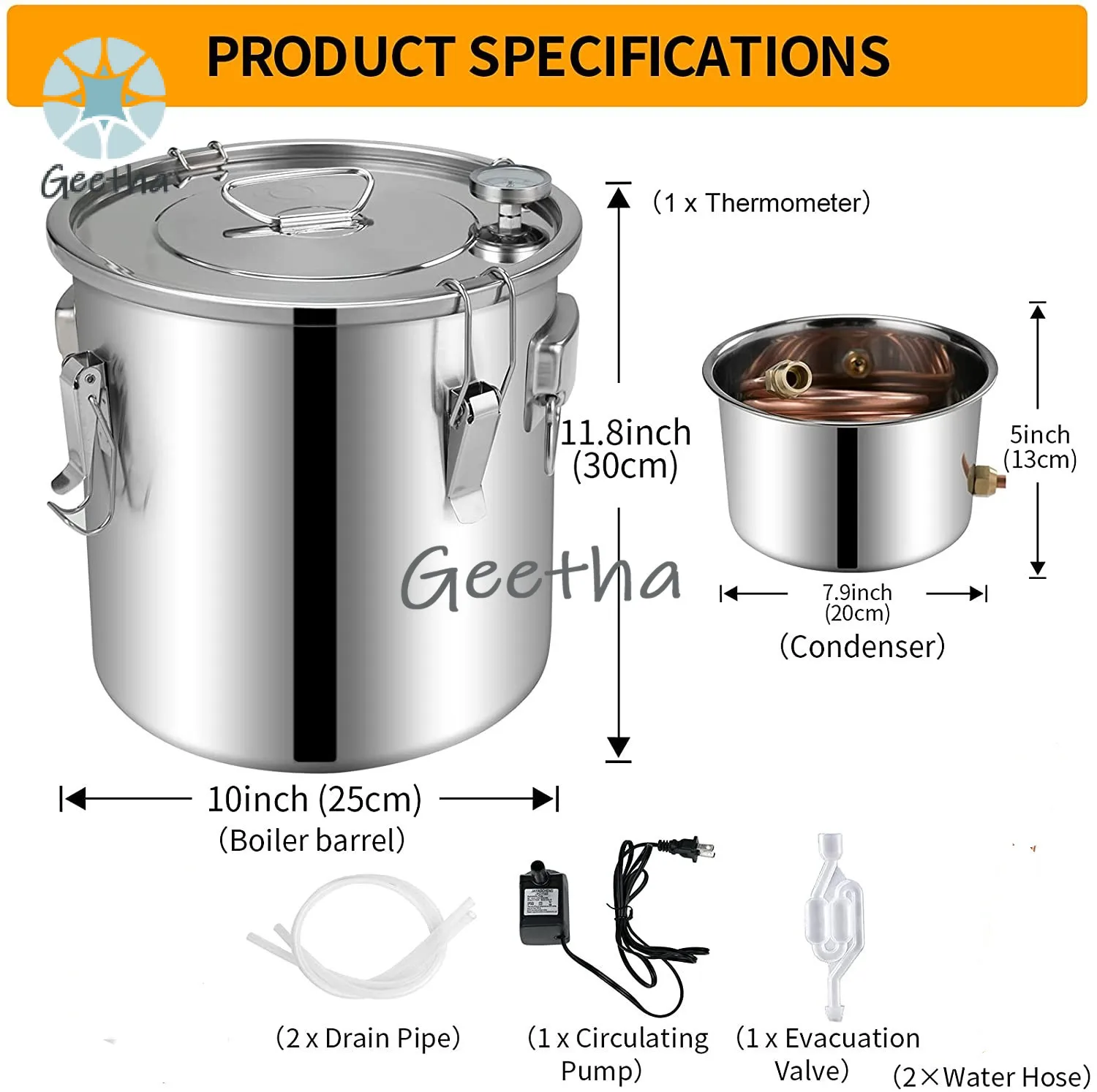 Tubo di rame per distillatore di alcol con pompa di circolazione, birra fatta in casa, termometro incorporato, whisky, vino, brandy fai da te
