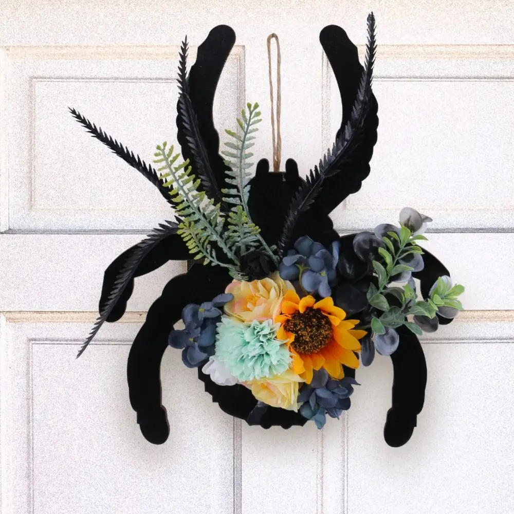 

Creative Spider Door Sign Wooden Artificial Halloween Door Decorations Flexible Halloween Door Wreath Indoor Decor