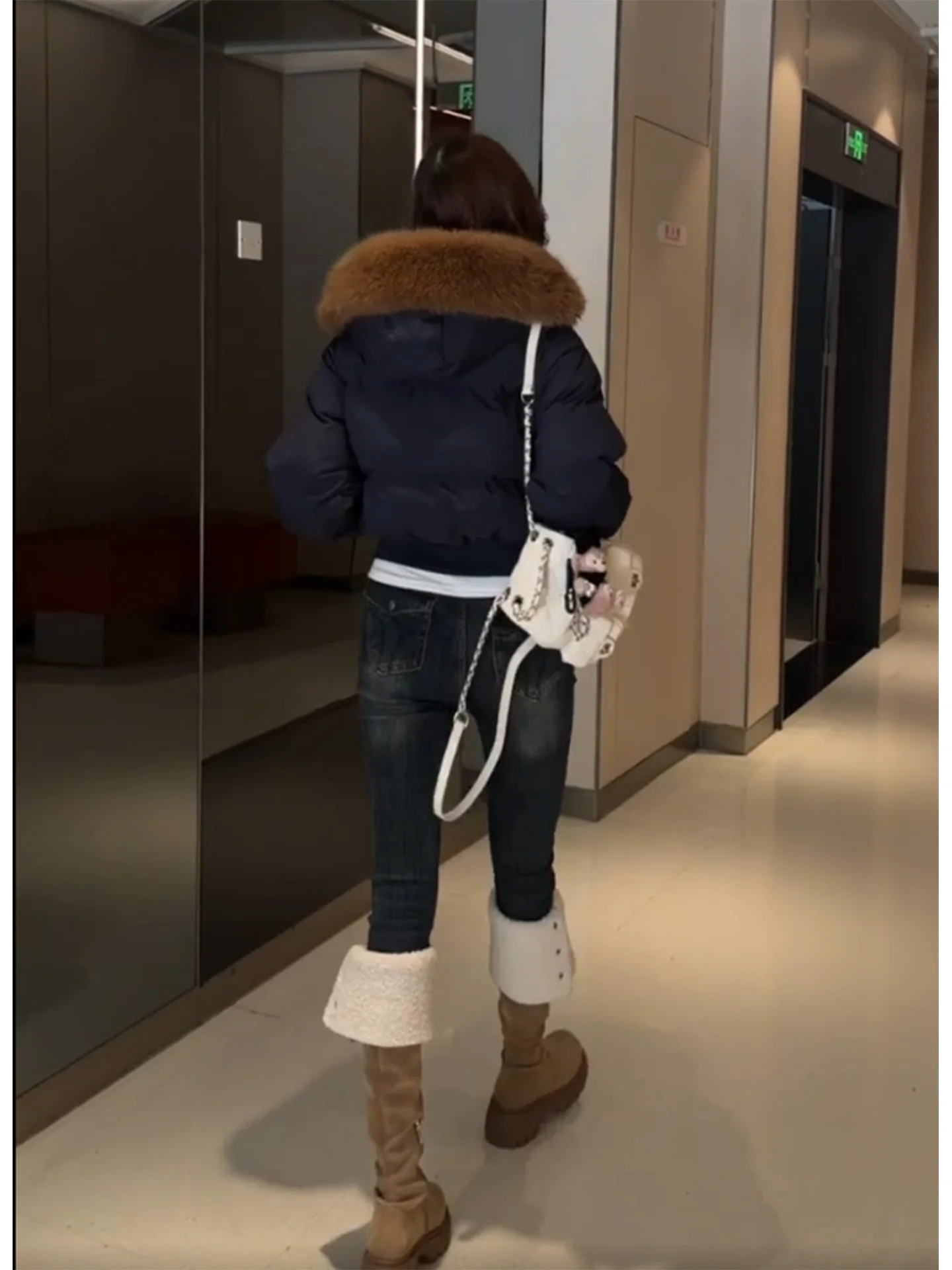 Retro American Deep Blue Hohe Taille Fce Gefüttert Skinny Nine Points Damen Jeans Herbst Winter Neue Sle Bleistift Slim Fit Hosen