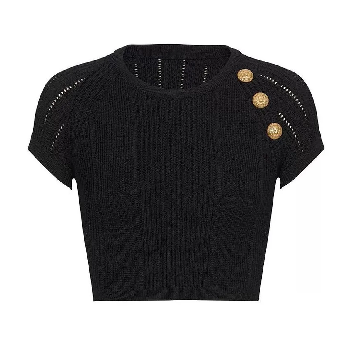 Summer Women's Fashion Classic Solid Color Slimming T-shirt Knitted Sweater Versatile Elastic Shoulder Buckle Short Sleeve Top