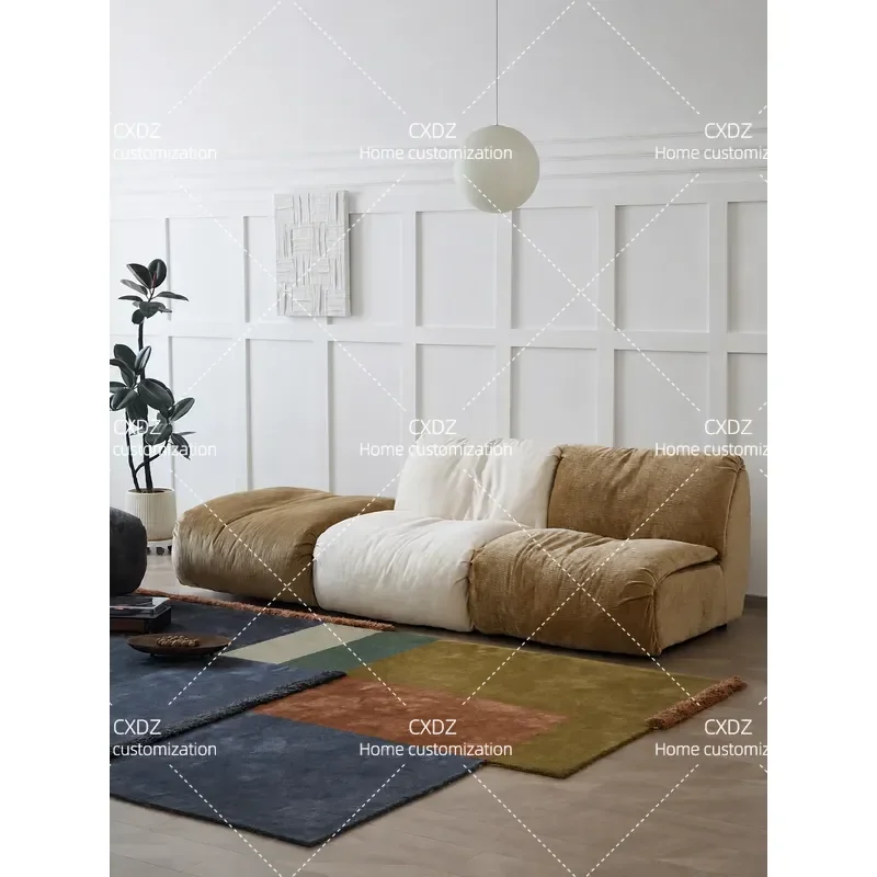 Italian Minimalist Fabric Sofa Modular Combination Removable Cover Retro Yellow Living Room Furniture