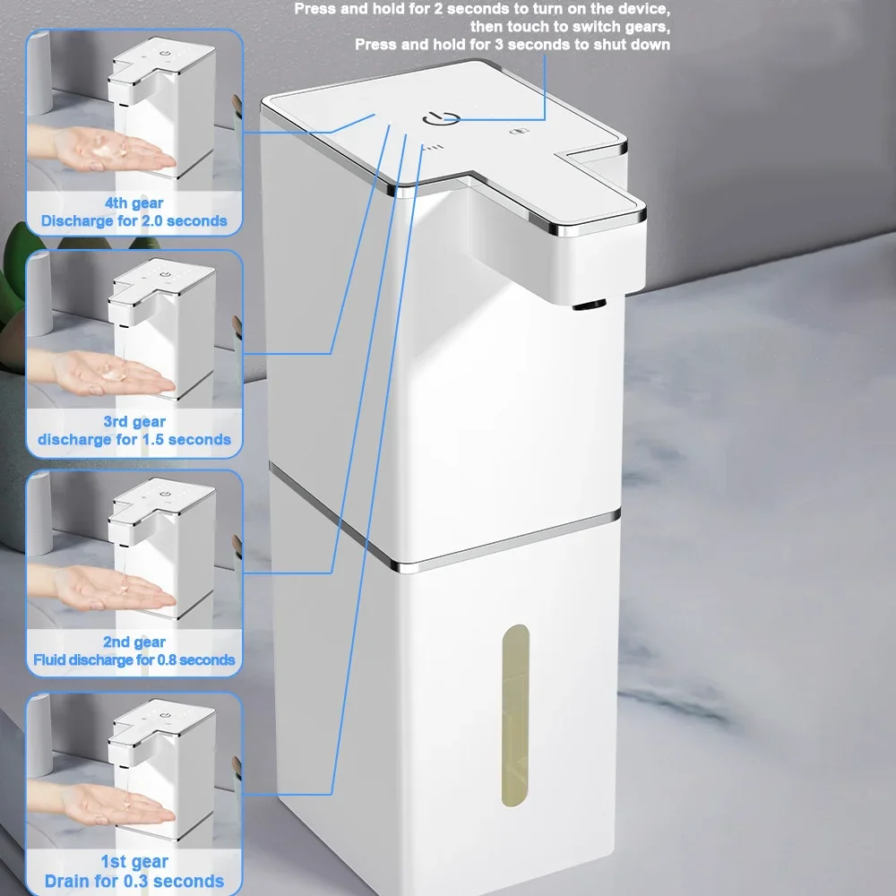 4 Gear Automatic Foam Soap Dispenser 380ML Induction Hand Washer USB Rechargeable Foaming Machine Home Appliance Black White