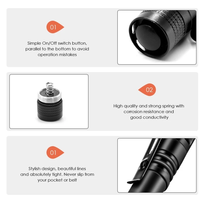 Ultra Bright 250 Lumens Mini Pen Light Waterproof Shockproof Pocket Flashlight for Camping Hiking Emergency AAA Battery Power