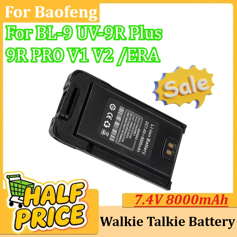 

Walkie Talkie Battery for Baofeng BL-9 UV-9R Plus/9R PRO V1 V2 /ERA Type-C Charging Radio Rechargeable 7.4V 8000mAh Battery