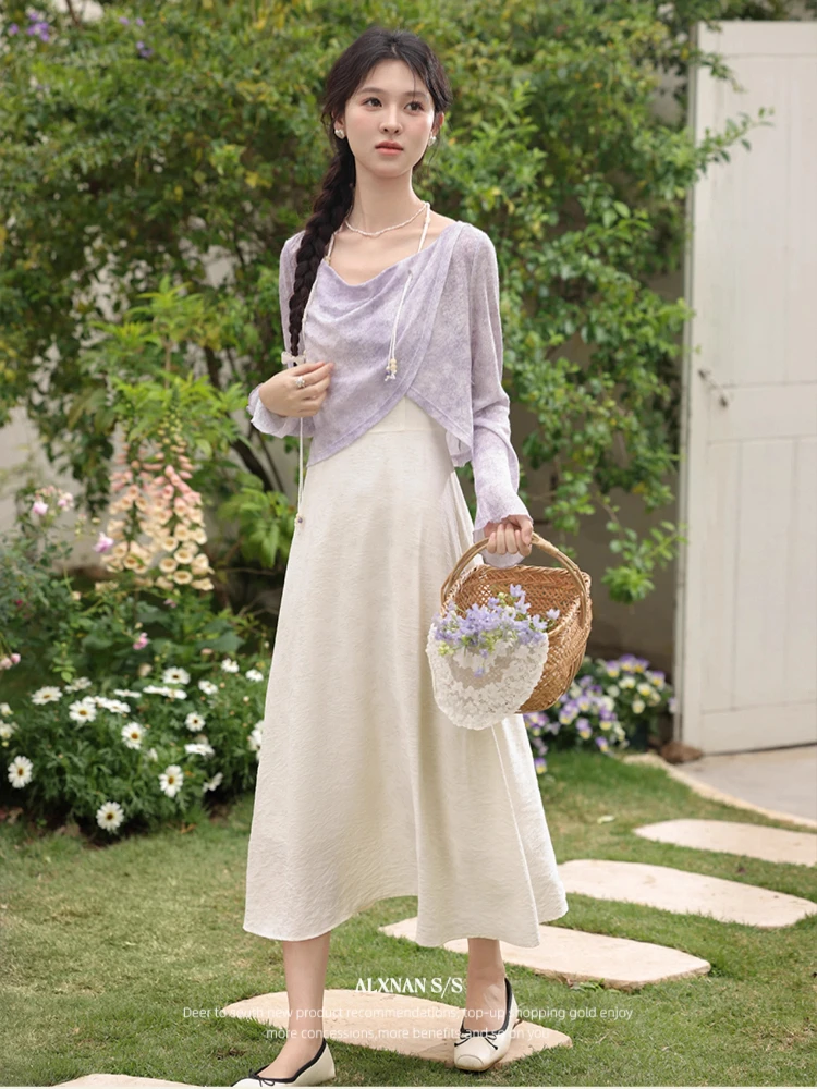 

ALXNAN Long Sleeveless Dress Women A-line Holiday Dresses Trend 2025 Elegant French Beach Slim-fit Ladies Clothing DYL661672
