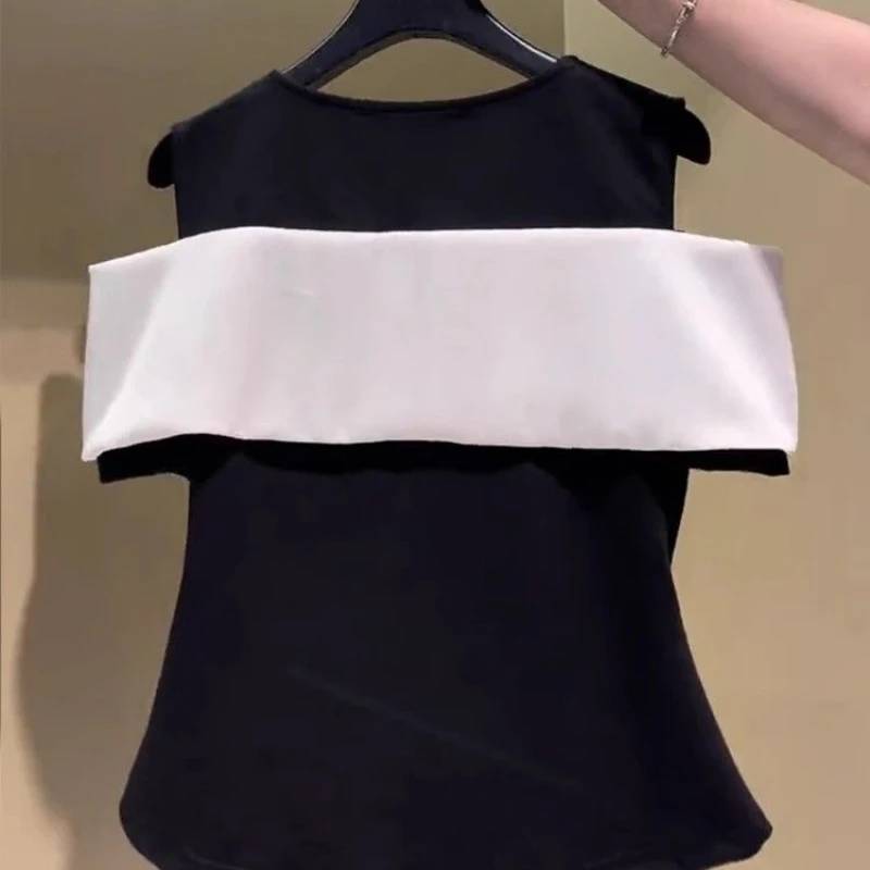 Commuting Fashionable Elegant Bowknot T-shirt Women New Summer 2024 Pleated Waist-cinching Off-the-shoulder Top Graphic T Shirts