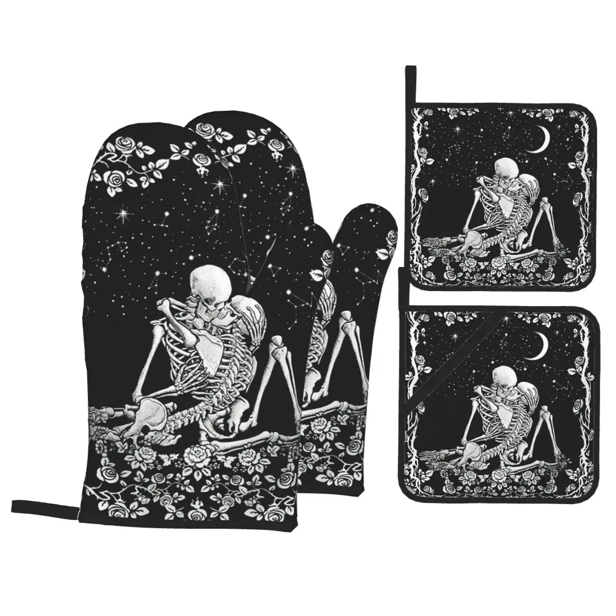 

Skull Tarot Human Oven Mitts and Pot Holders Sets of 4 High Heat Resistant Oven Mitts with Oven Gloves and Hot Pads