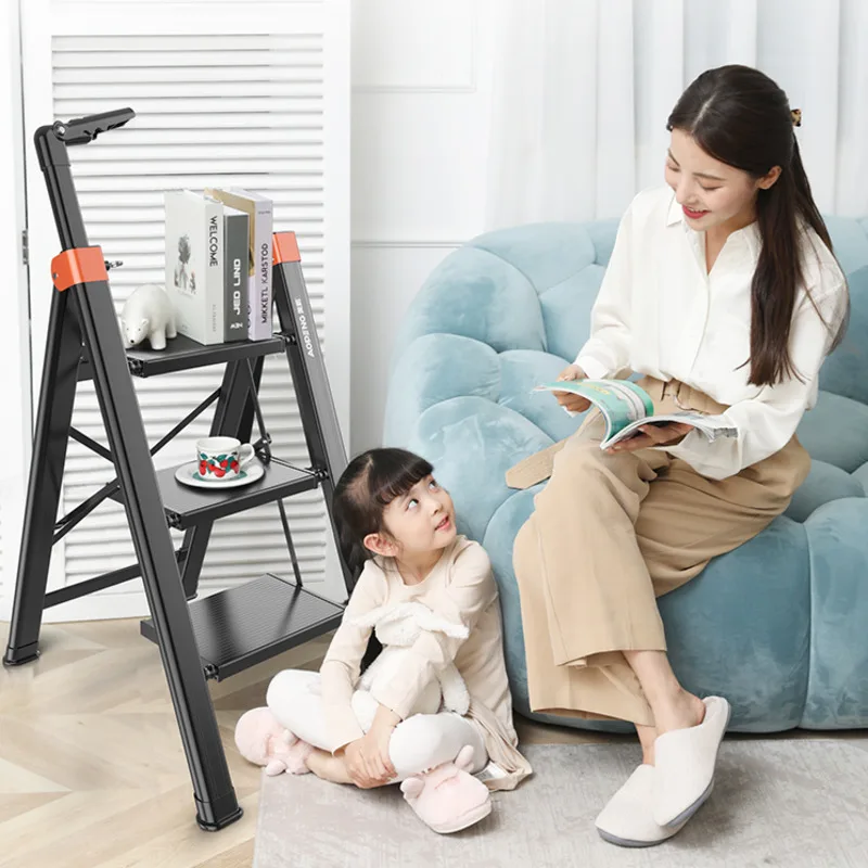 

Indoor Multifunctional Ladder Aluminum Alloy Thickened 3 Steps Stool Household Expansion Kitchen High Folding Stools