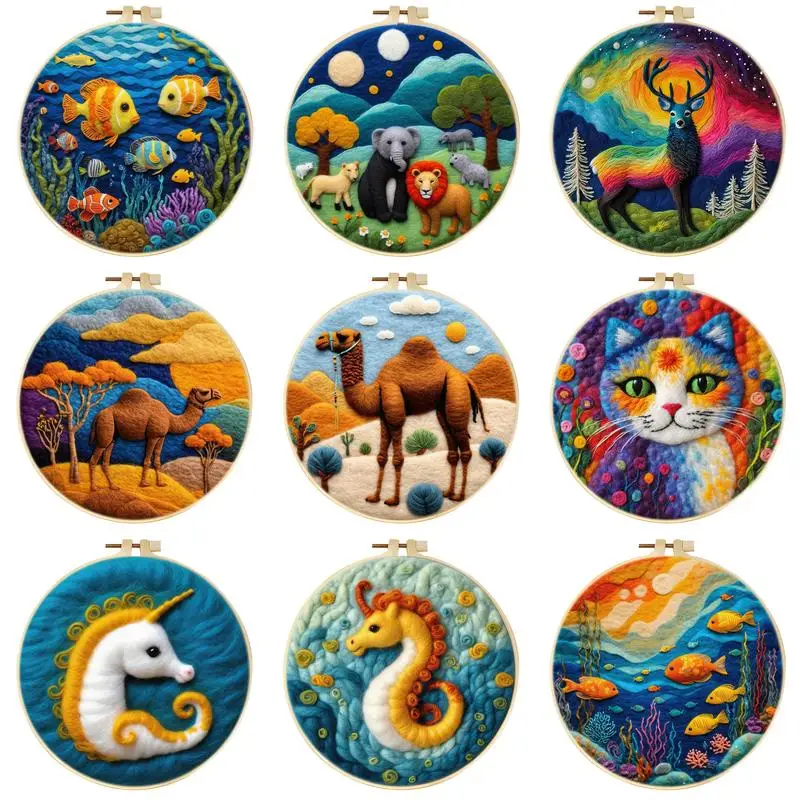 

SDOYUNO Animal Paintings Needle Felting Kit, Creative DIY Needle Felting Embroidery frame with Wool,Needlework Craft For Mom