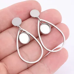 10pcs Stainless Steel Fit 8mm Cabochon Earring Base Settings With Teardrop Hoops Diy Post Ear Studs Findings For Jewelry Making