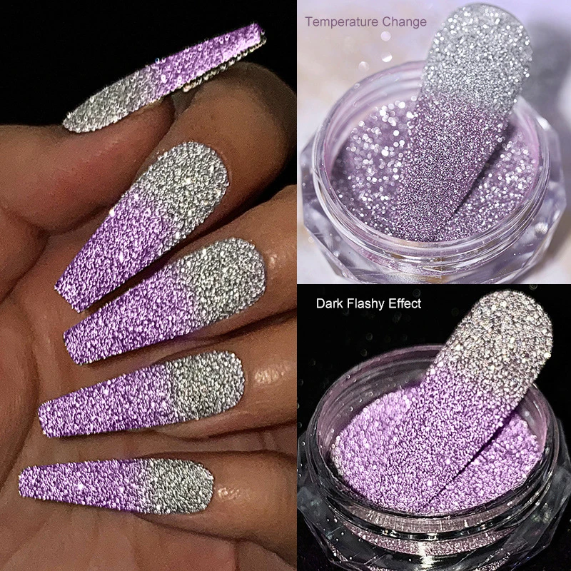 Thermal Temperature Changing Nail Powder Reflective Flash Glitter Powder Shine Chrome Pigment Dust UV Gel Polish Accessories