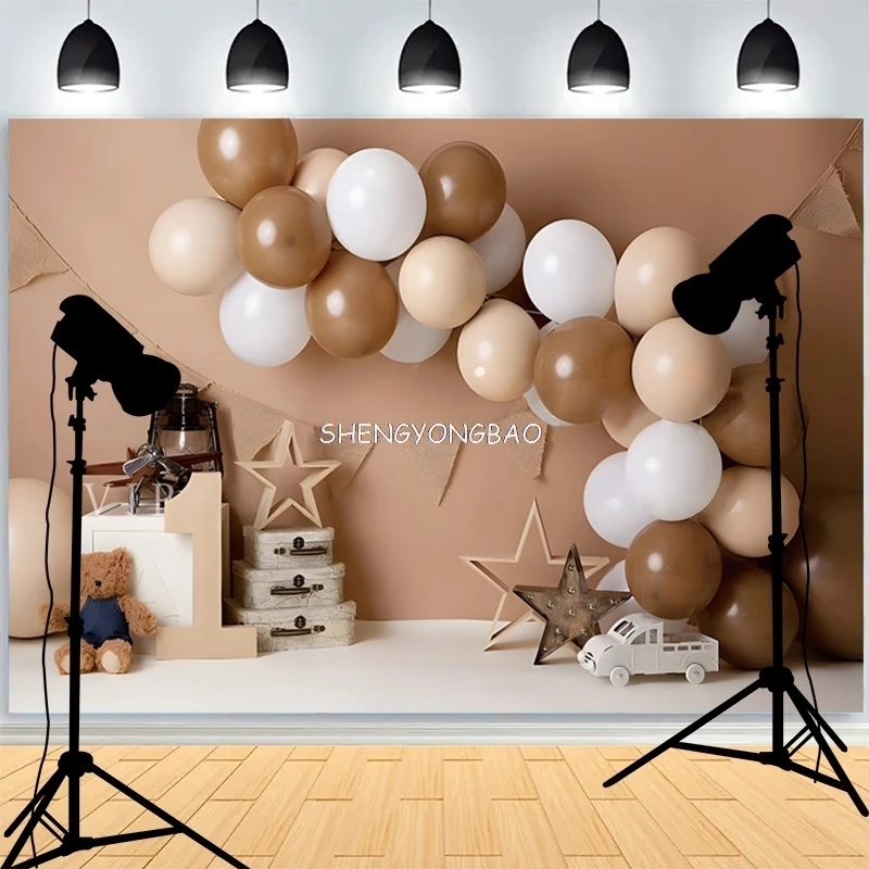 

SHENGYONGBAO First Birthday Party Photography Backdrop Pink Gold Balloon Sweet One Butterfly Baby Shower Family Background CJ-02