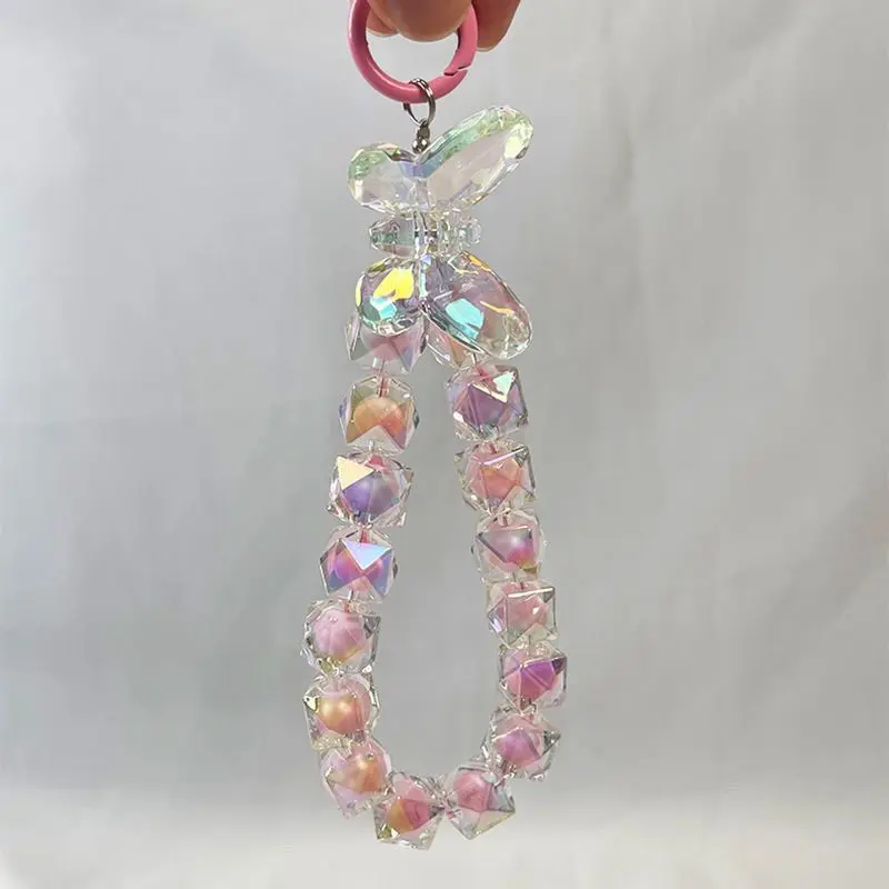 Cordón de correa de teléfono de cristal ostentoso con llavero de tarjeta deslizante para iPhone 17 mochila escolar Samsung CCD Ins Corea Bling Y2K funda DIY