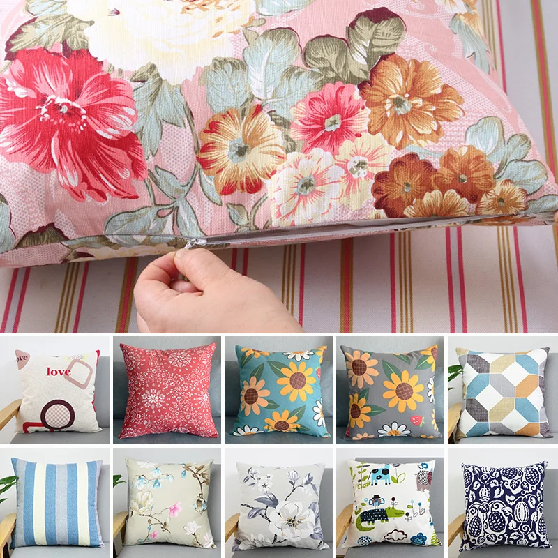 Pure Cotton Printed Pillowcase No Insert Sofa Throw Pillow Cover Bed Square Cushion Cover for Living Room Chair Home Decoration