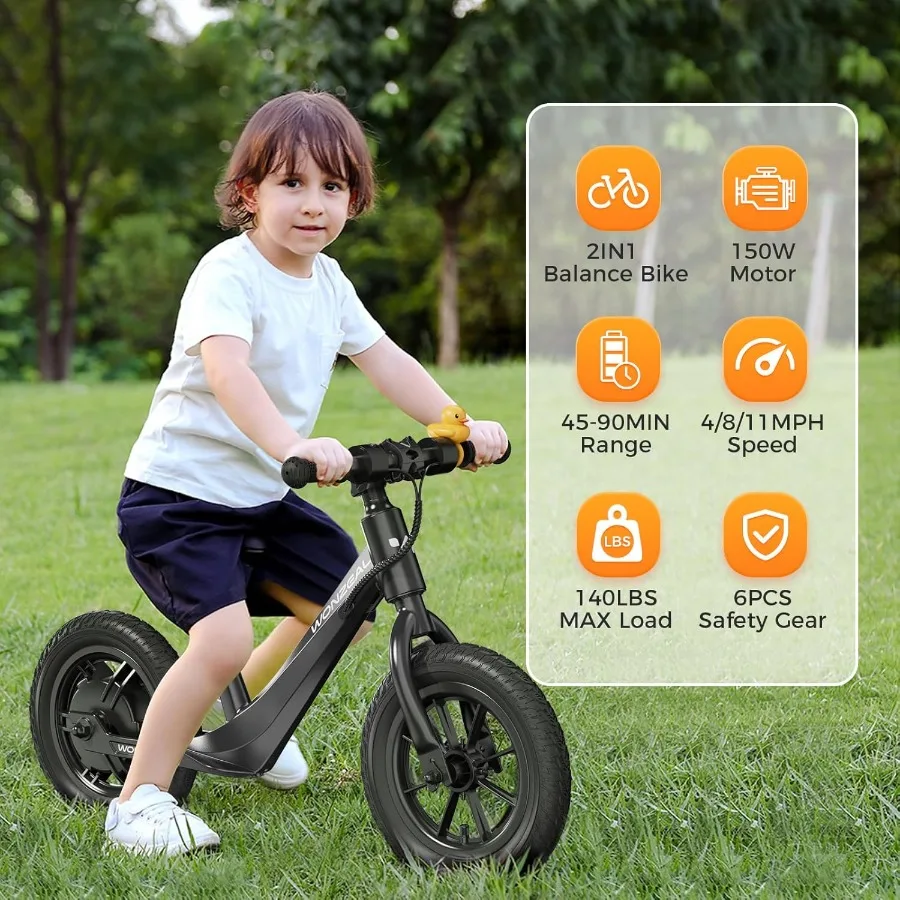 Electric Balance Bike for Balance Bike for Ages 3-5 150W Toddler Balance Bikes with12 inch Pneumatic Tire Adjustable Seat Elect