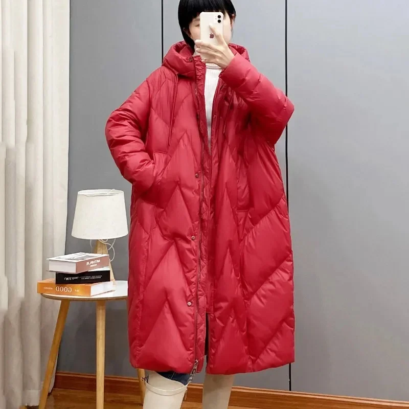 2025New Women Down Cotton Coat Winter Jacket Female Loose Parkas Long Hooded Outwear Warm Thick Snow Wear Cotton Overcoat Female