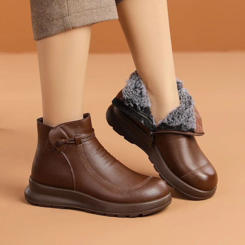 لينة الثلوج أحذية النساء أحذية الشتاء مريحة الدافئة أفخم الشتاء البارد شقة عدم الانزلاق حذاء للأمهات أسود براون حجم كبير 41 DX712