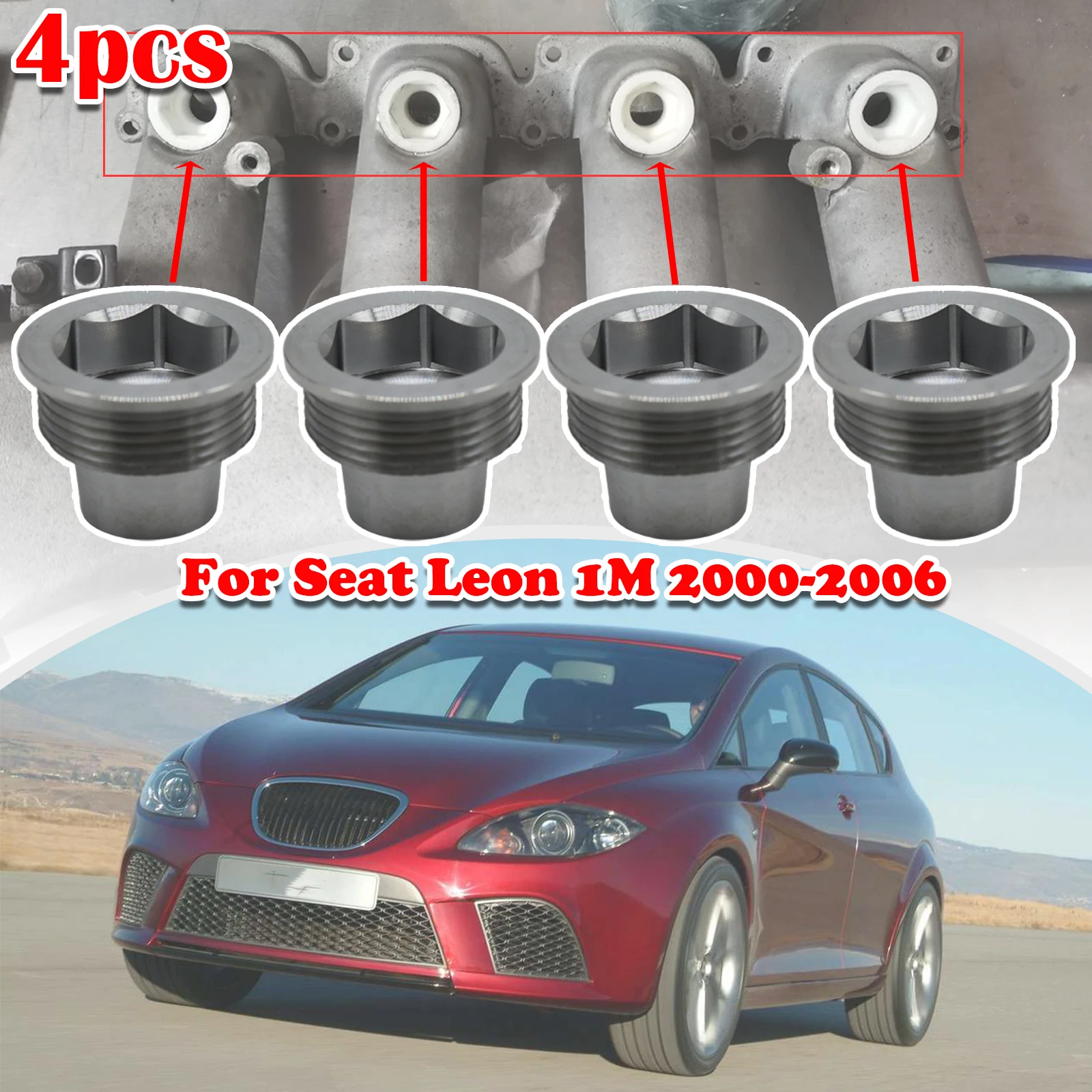 Set of 4 Upgrade Aluminum Fuel Injector Insert Cup Seat For Seat Leon 1M Car Replacement Parts 06B133555H 2000 2001 2002 - 2006