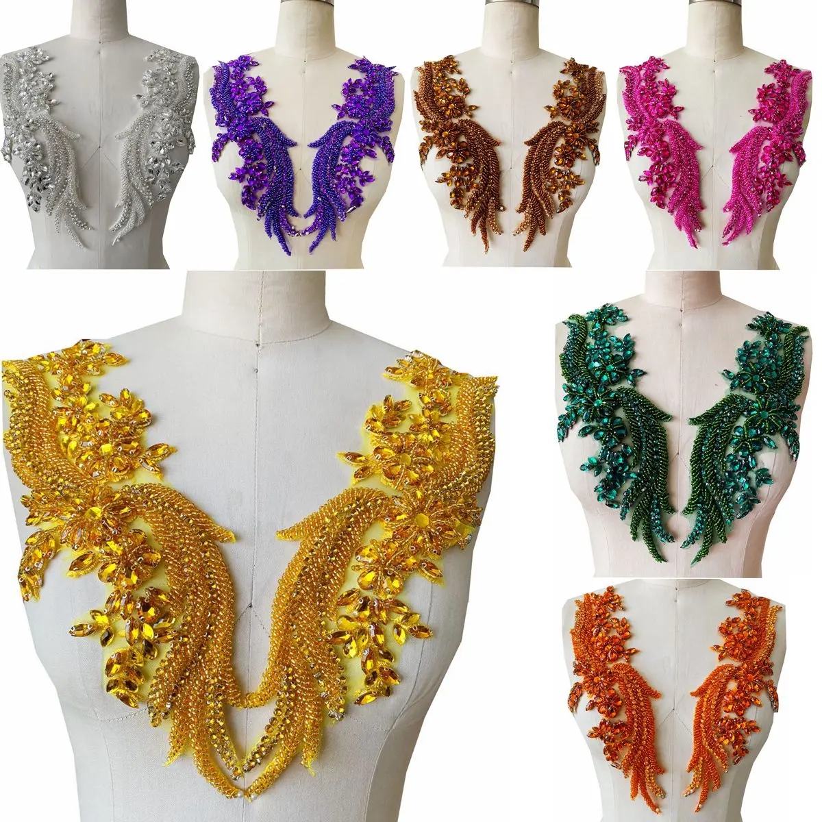 12 Colors Appliqued Shiny Beading Diamond Apparel Decoration Deep V Neck Dress Accessories Luxury Handmade Rhinestone Material