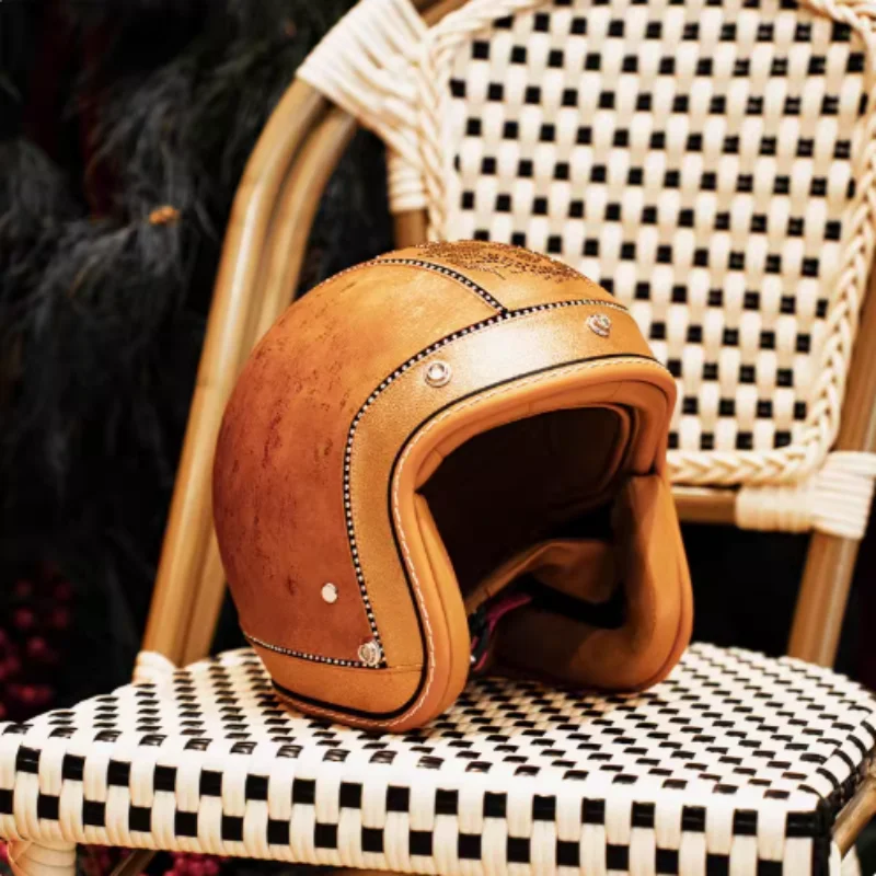 Handmade Series Retro Helmet Men's Motorcycle Half Helmet Riding Three-quarters Helmet Cruising Motorbike Pedal Winter