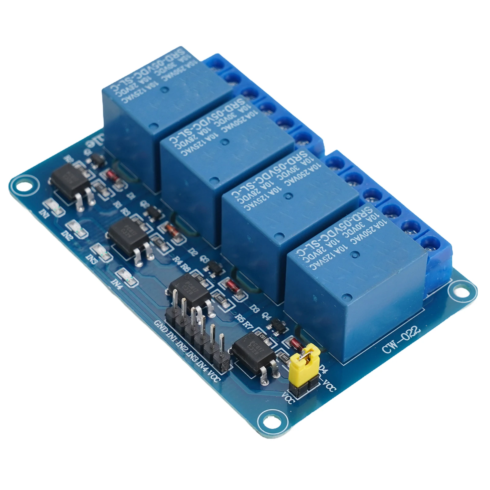 4 Way Relay Control Board with Optocoupler 5V 12V 24V Compatibility Reliable for Various Electrical Applications