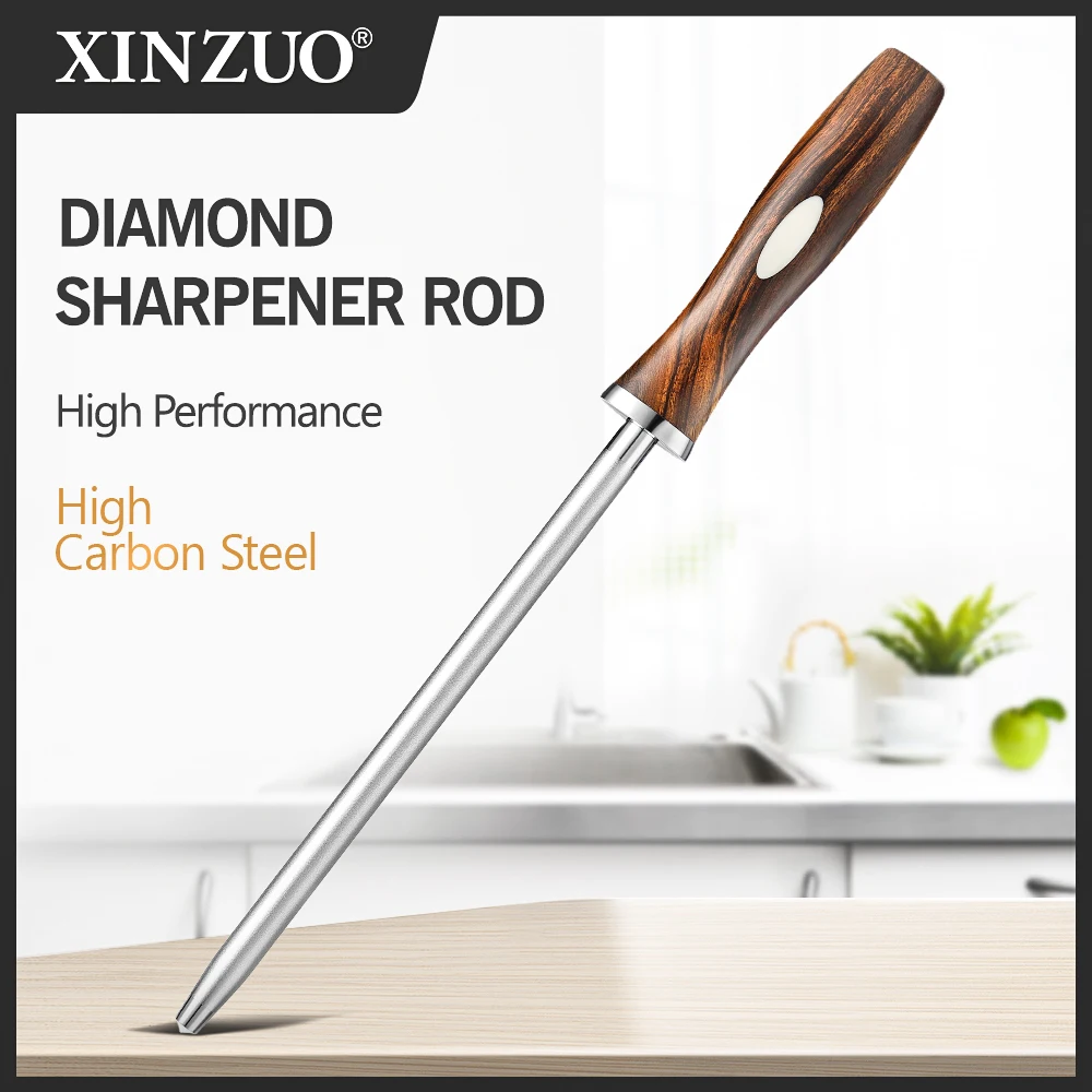 XINZUO 22.7cm Diamond Sharpener Rod  Kitchen Honing Steel Knife Sharpening Carbon Steel Household Utilities for Kitchen