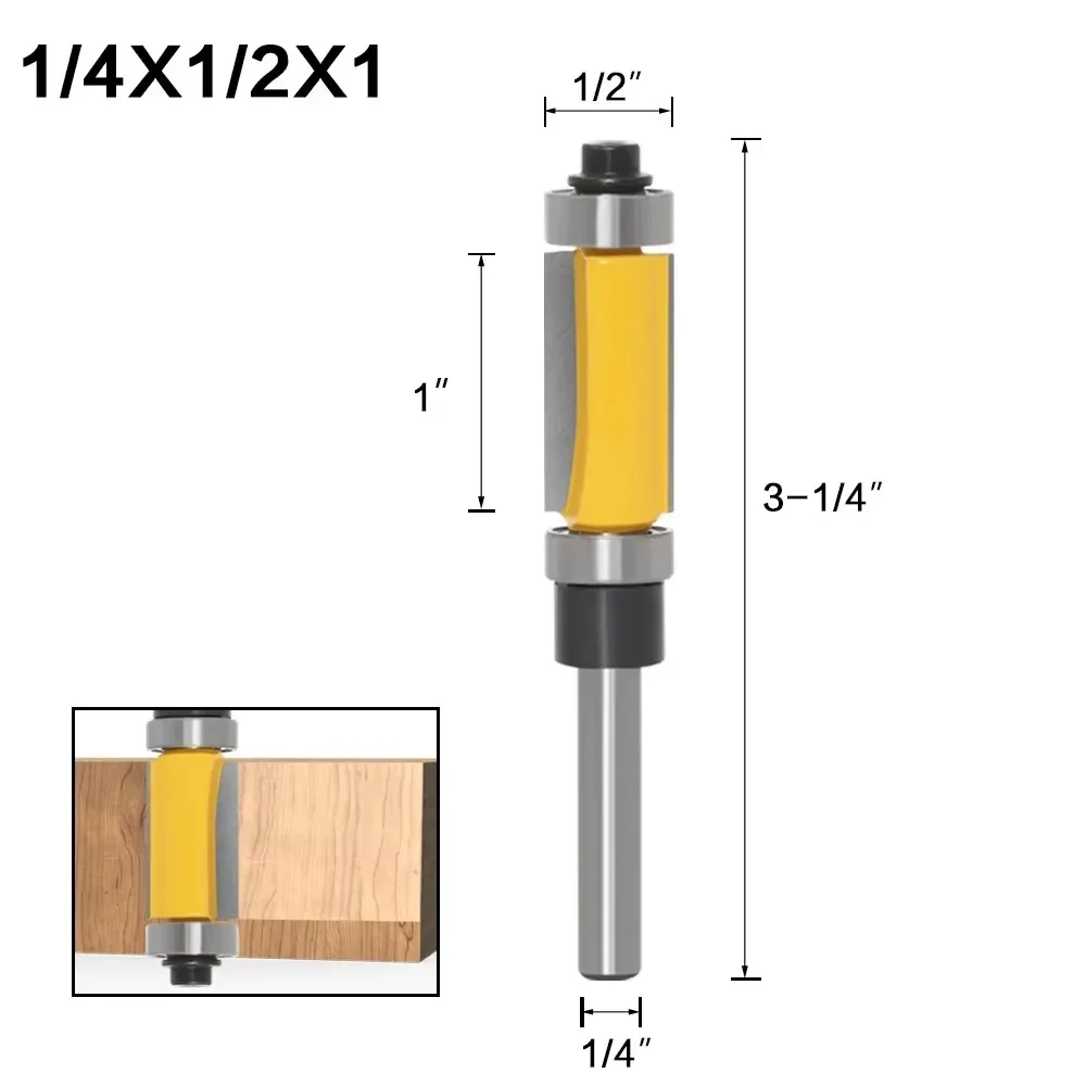 1PC 1/4" 6.35MM Shank Milling Cutter Wood Carving 1/2" Extra Long Trim Pattern Top&Bottom Bearins Router Bit Woodworking Tenon