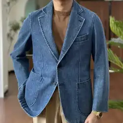 Denim Jacket Men Blazer Masculino Italian Style Blazer Men Lapel Collar Casual Business Blazer Hombre Vintage Slim Fit Blazer