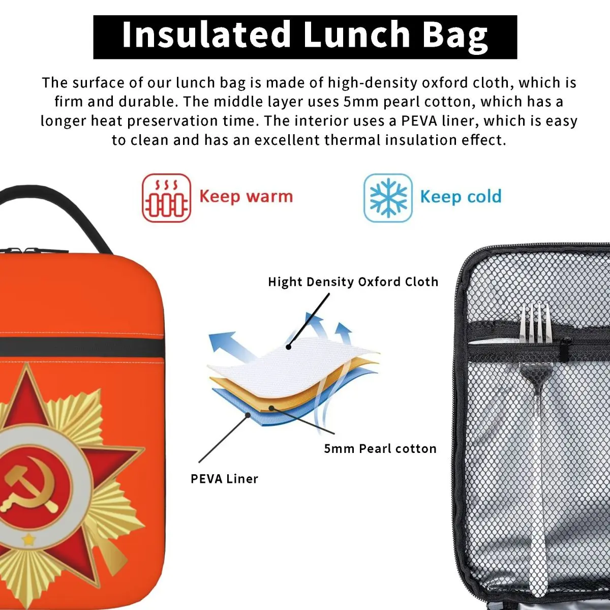 CCCP Star-Soviet-Union USSR Insulated Lunch Bag for Women Kids Portable Food Boxes Thermal Lunch Box Tote