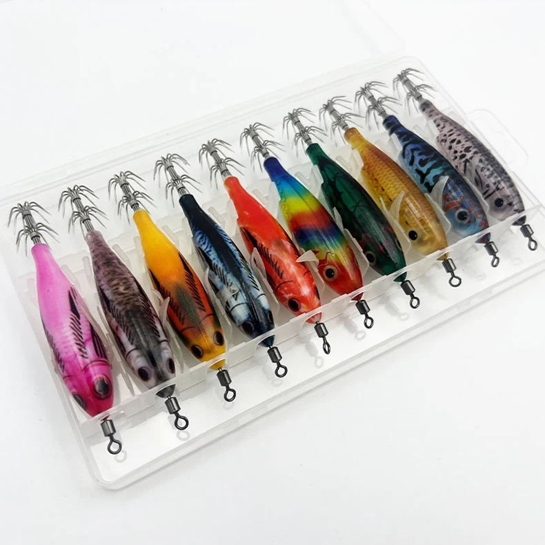 ShareShark 10 Stück/Box 5,7g Garnelen-Angelköder Leuchtender Tintenfisch-Jighaken Meeresangelzubehör Künstlicher Köder Oktopus-Köder – Detail 12