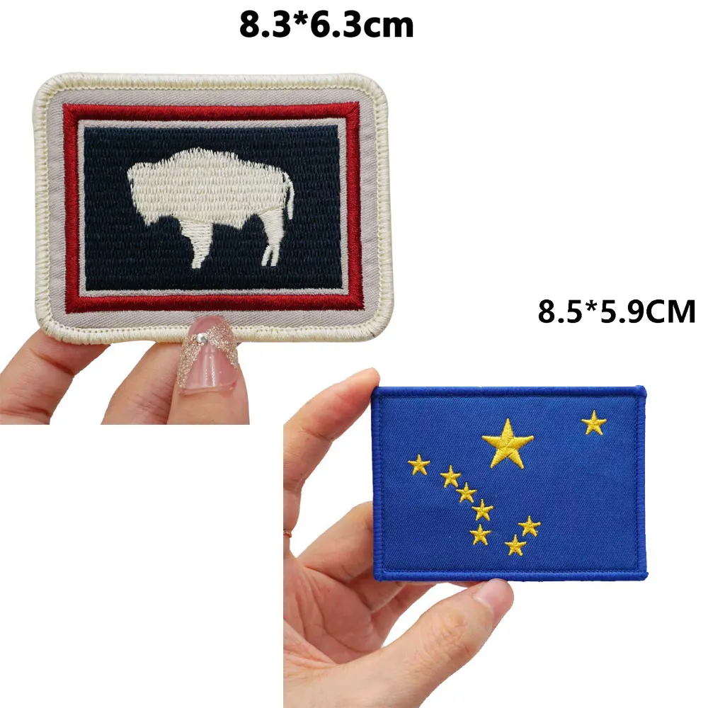 Alaska and Wyoming flag Tactical Embroidery Patches for Backpacks and Clothing military Accessories with Hook backing or sew on