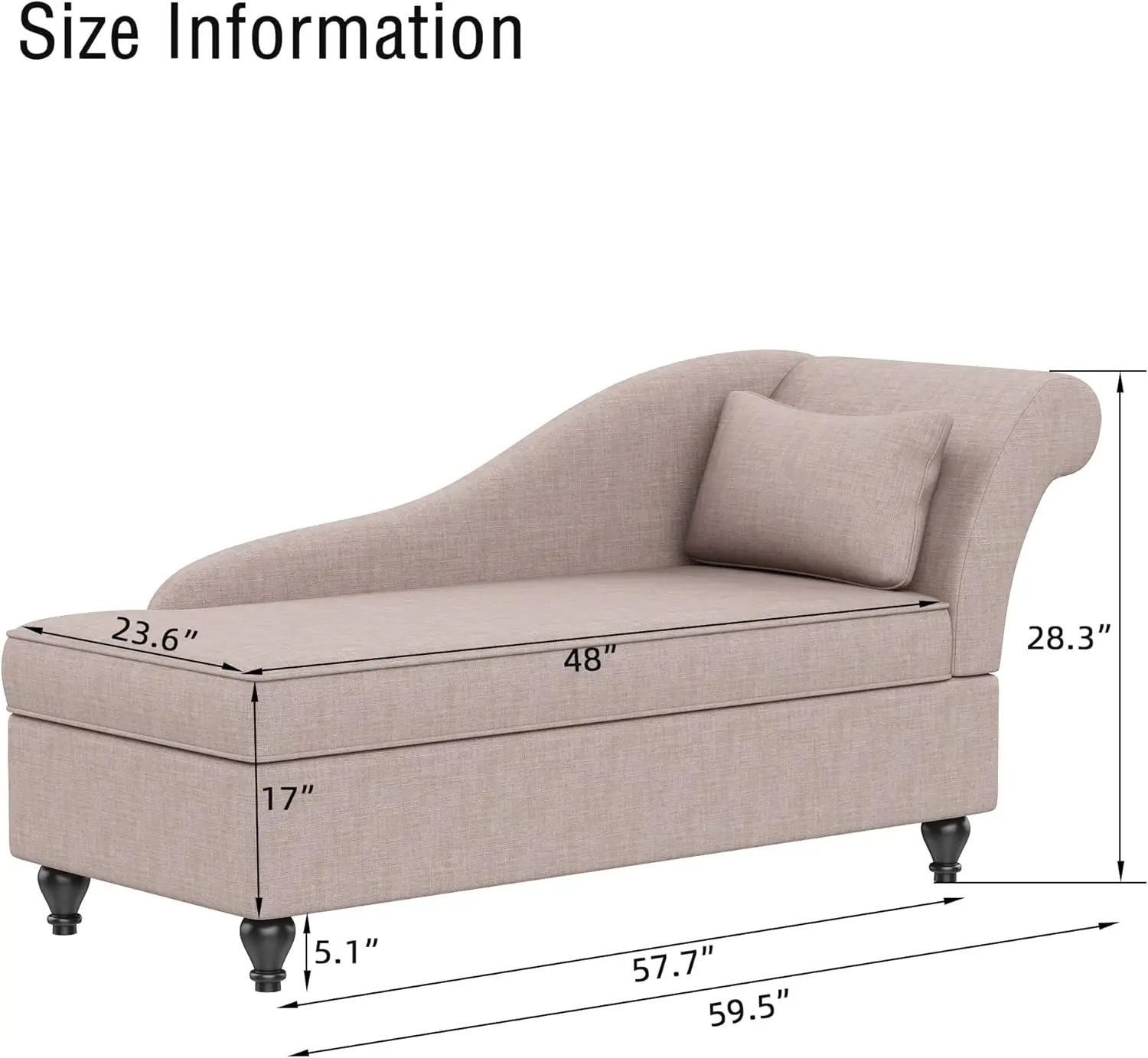 Indoor Storage Chaise Lounge Upholstered Fabric Lounge Chair Living Room Bedroom Corner Small Chaise Sofa Recliner (Right Arm)