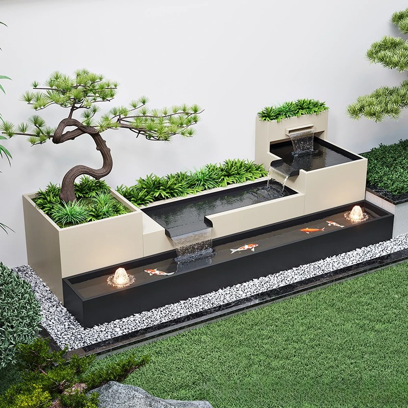 Aluminum alloy courtyard flowing water feature wall, fish pond flower box combination garden terrace partition screen villa