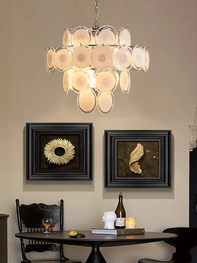 خمر كريم الأبيض الزجاج نقطة الفن الثريات Led تركيبة إضاءة التصميم الأوروبي مصباح معلق غرفة المعيشة ديكور السقف بريق