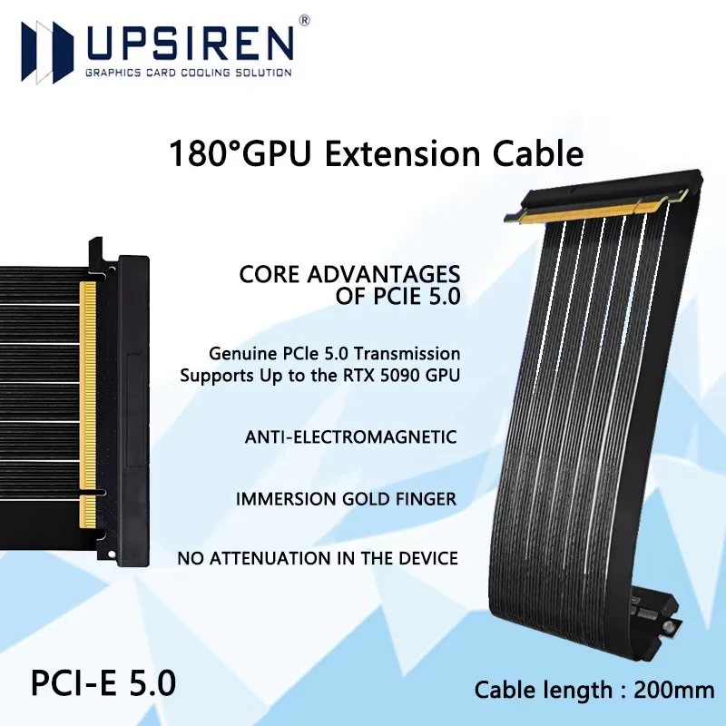 

Удлинительный кабель для графического процессора UPSIREN PCI-E 5,0, позолоченные разъемы длиной 200 мм, поддержка видеокарточек серии RTX 50
