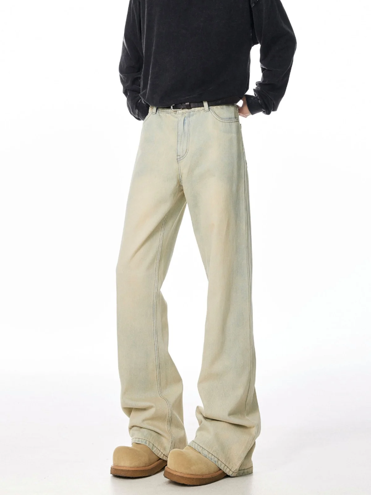 

Yellow Denim Jeans High Street Vibe Men's Autumn Winter Loose Fit Straight Leg Jeans Trendy Brand Casual Straight Jeans