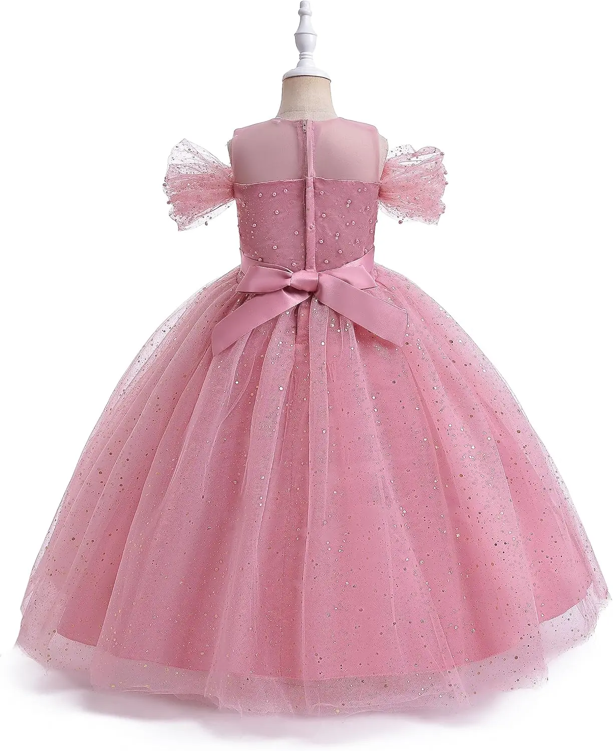 فستان الأميرة المتلألئ من التول فساتين بناتي الزهور بكتف بارد طويل على شكل حرف A لحفلات الزفاف فستان فتاة