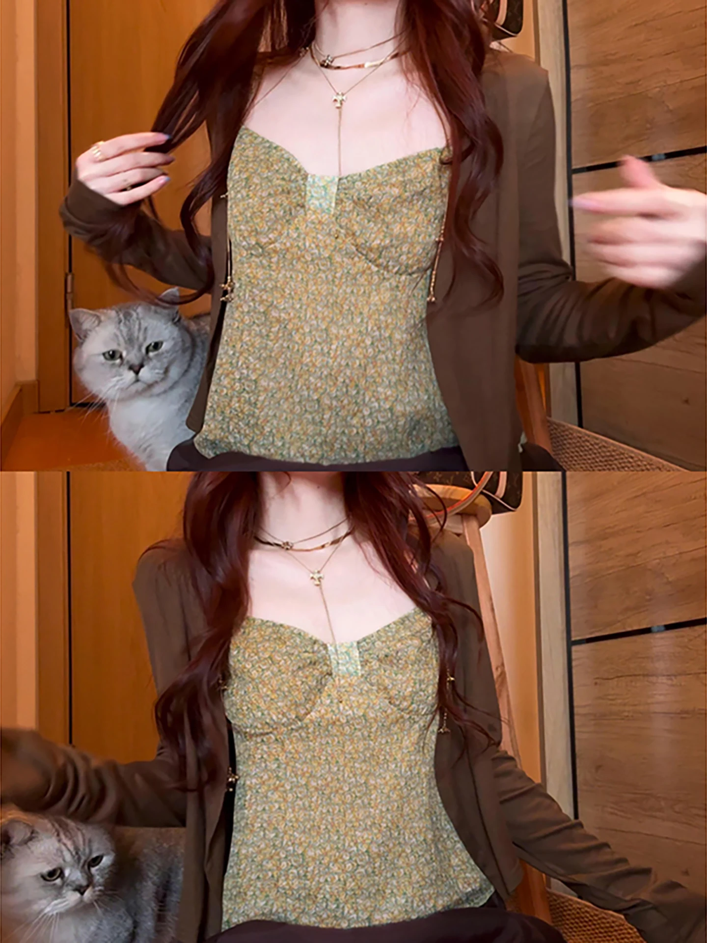 

Комплект из вязаного кардигана и топа с цветочным узором, повышающий уровень дофамина, женский летний модный комплект для похудения и омоложения, повседневная одежда