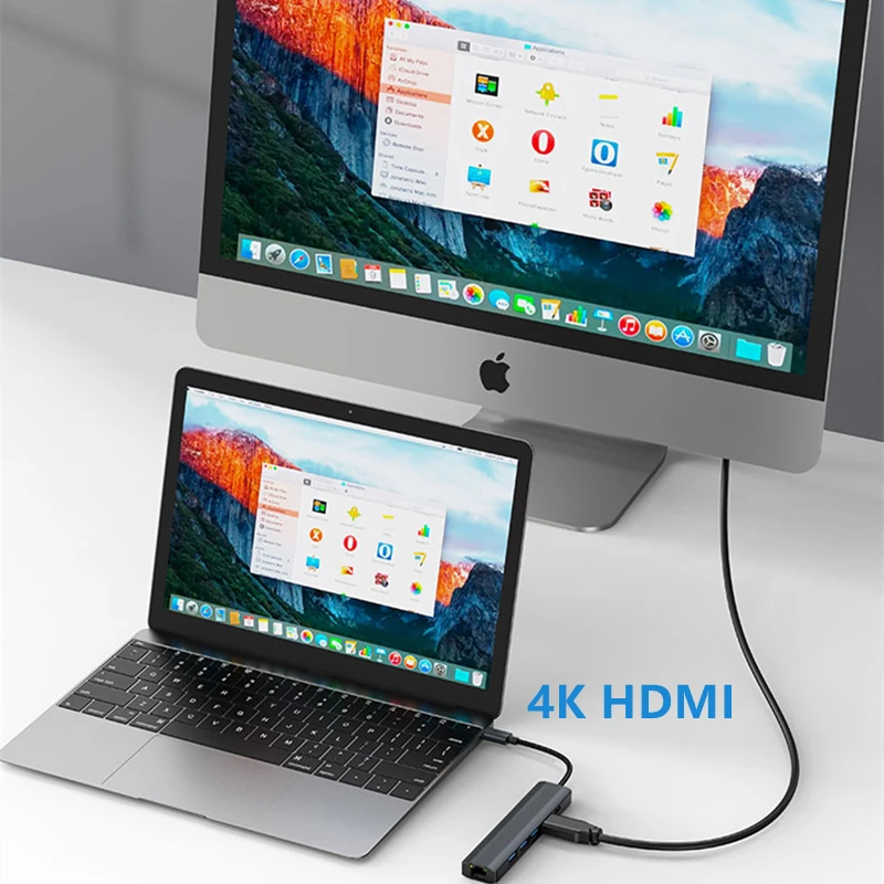 Док-станция 5/6 в 1, USB C, Gigabit 1000m, Ethernet, USB 3,0, HDMI, 4K, 100 Вт