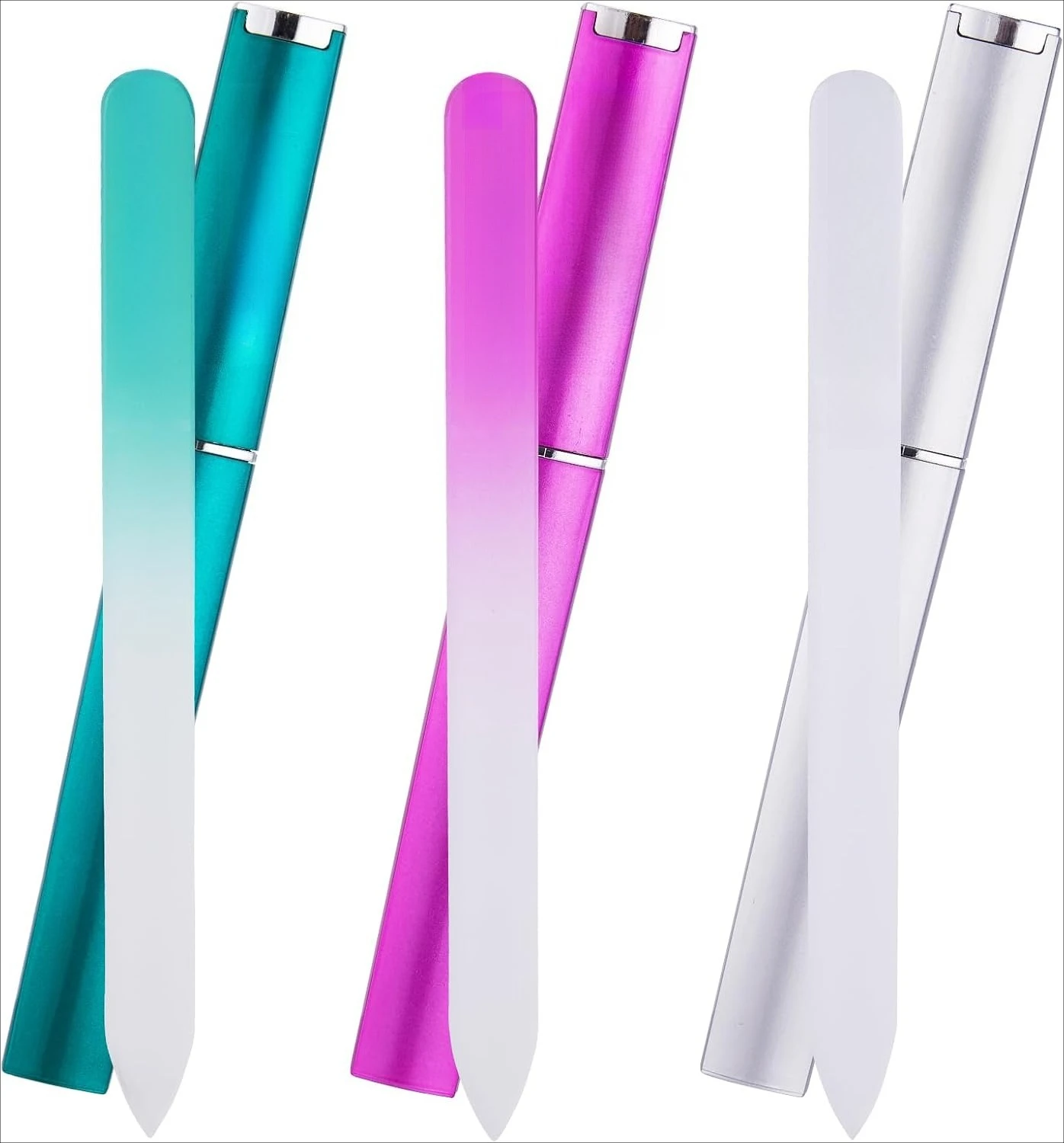 

3Pcs Double Sided Sandblasted Crystal Glass Nail File With Storage Case Portable Manicure Tool For Natural Acrylic Artificial Nails Daily Nail Care For Men Women