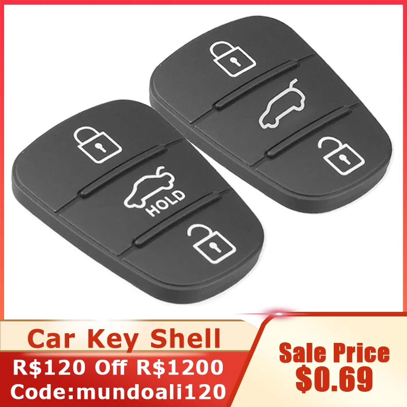 Shell chave do carro remoto, inserção de borracha Pad, substituição Fit para Hyundai Solaris Accent Tucson L10 L20 L30 Kia Rio, Flip, botão 3