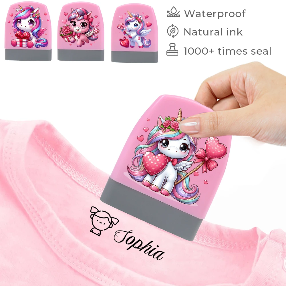 1pc Personalize Custom Name School Uniform Unicorn Emblem Photosensitive Flash Seal Stamp Self Inking Stamp