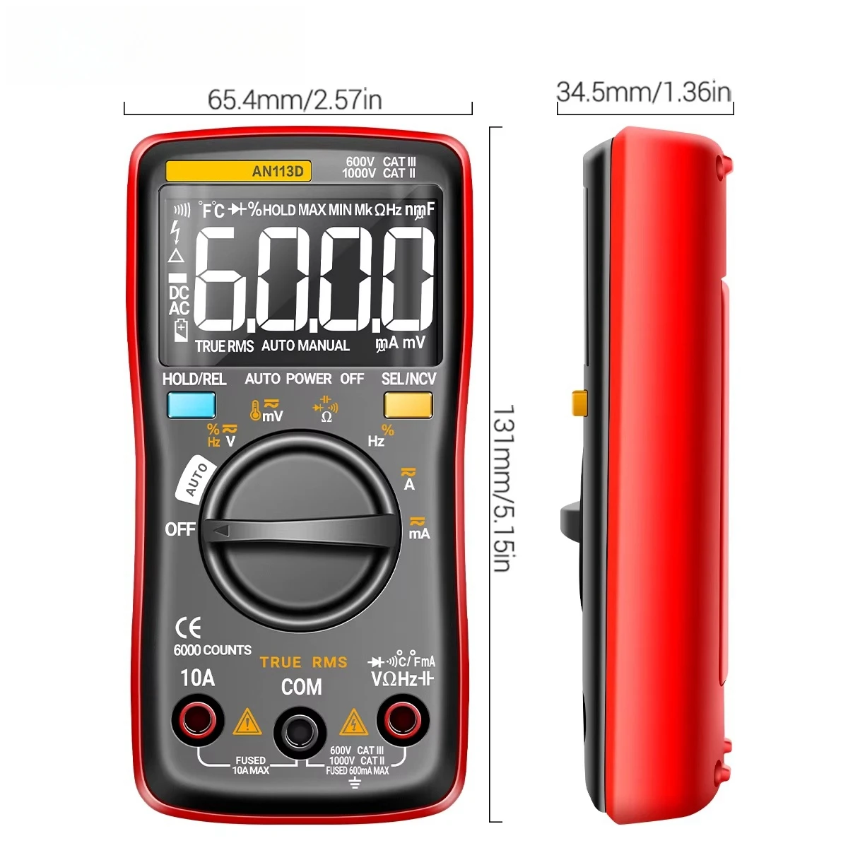 6000 counts Digital Multimeter electrical meter transistor tester Auto Rang AC/DC voltage process calibrator